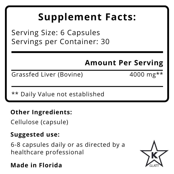Kosher Grass Fed Beef Liver Capsules (Under Star K)