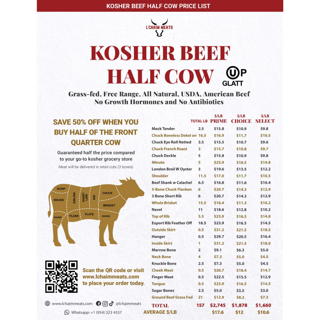 Wholesale Grass Fed Beef -USDA PRIME - HALF Front Quarter Beef Animal