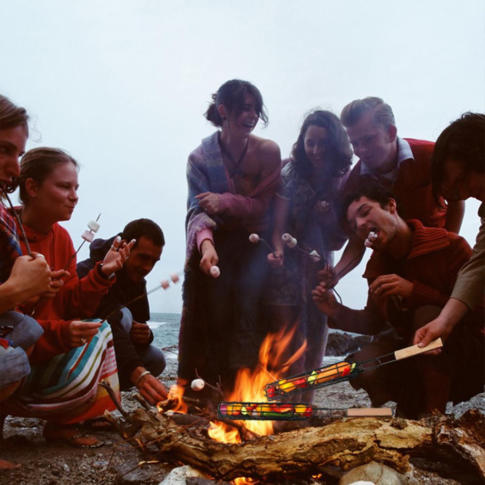 Grilling Basket Durable Anti-Corrosion Wooden Handle Barbecue