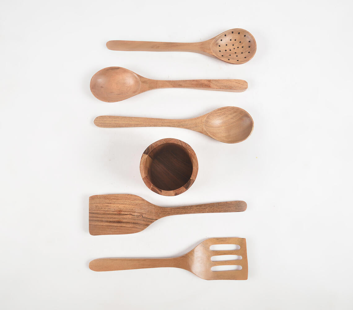 L'Chaim Meats Set of 5 Acacia Wood Cooking Spoons with Jar