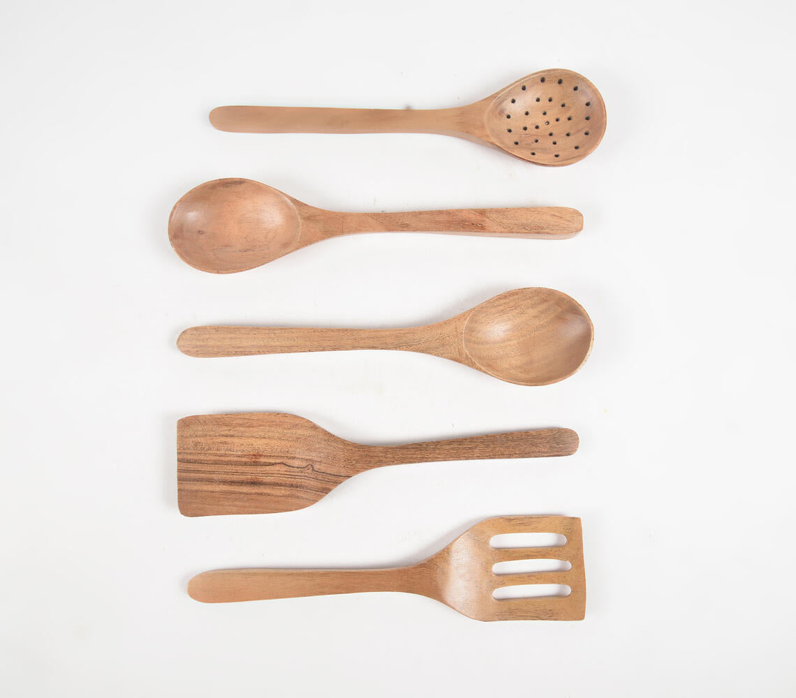 L'Chaim Meats Set of 5 Acacia Wood Cooking Spoons with Jar