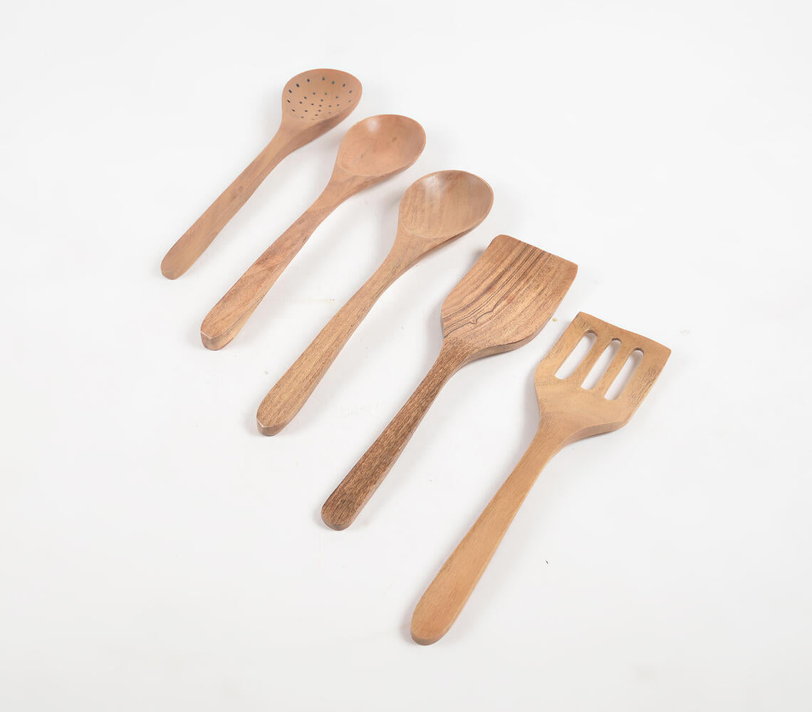 L'Chaim Meats Set of 5 Acacia Wood Cooking Spoons with Jar
