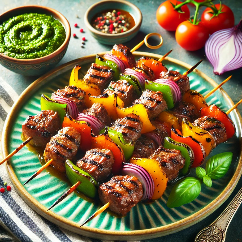 Flavorful and Juicy: Grilled Kosher Beef Kebabs with Chimichurri Sauce