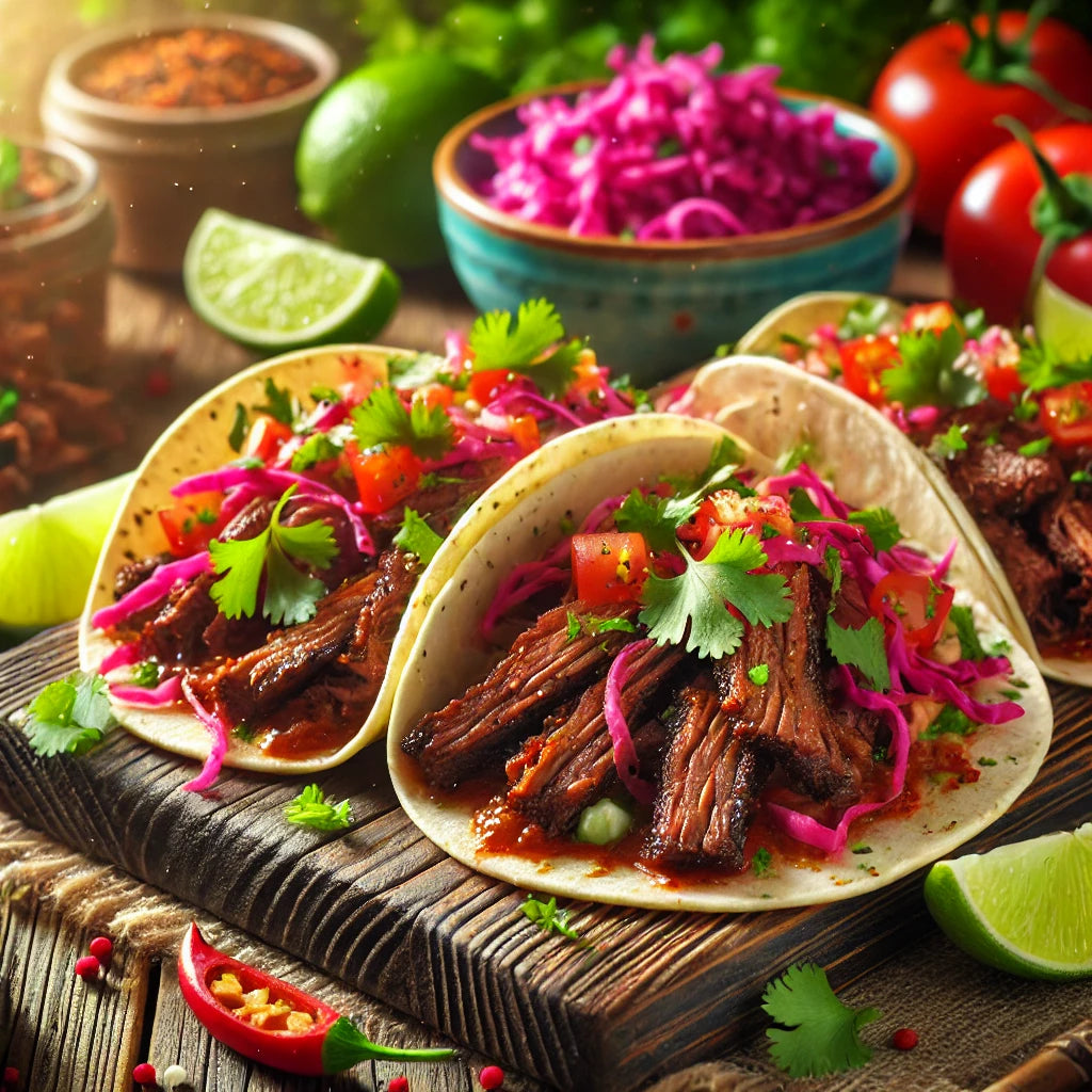 Tacos de Brisket de Res con Ensalada Picante: Una Fiesta Tex-Mex