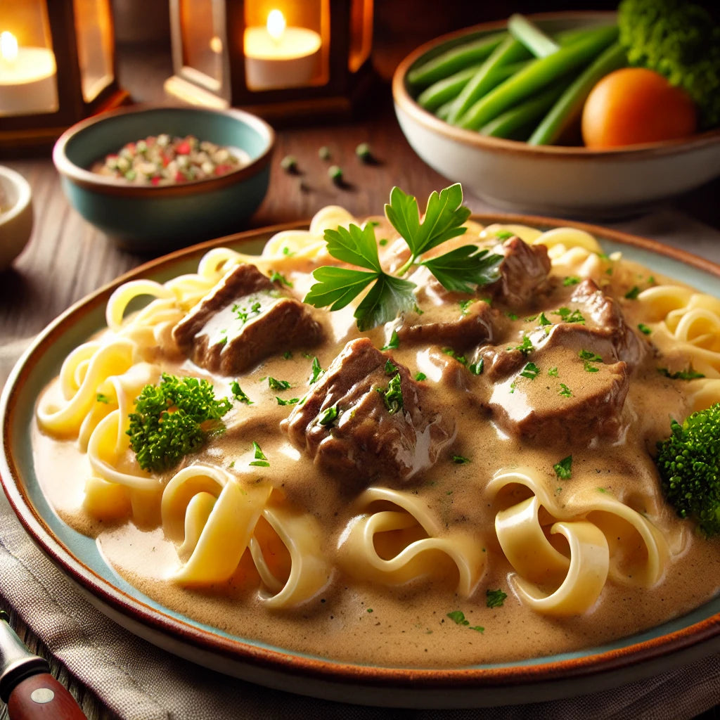 Stroganoff de Res Kosher: Cremoso y Reconfortante