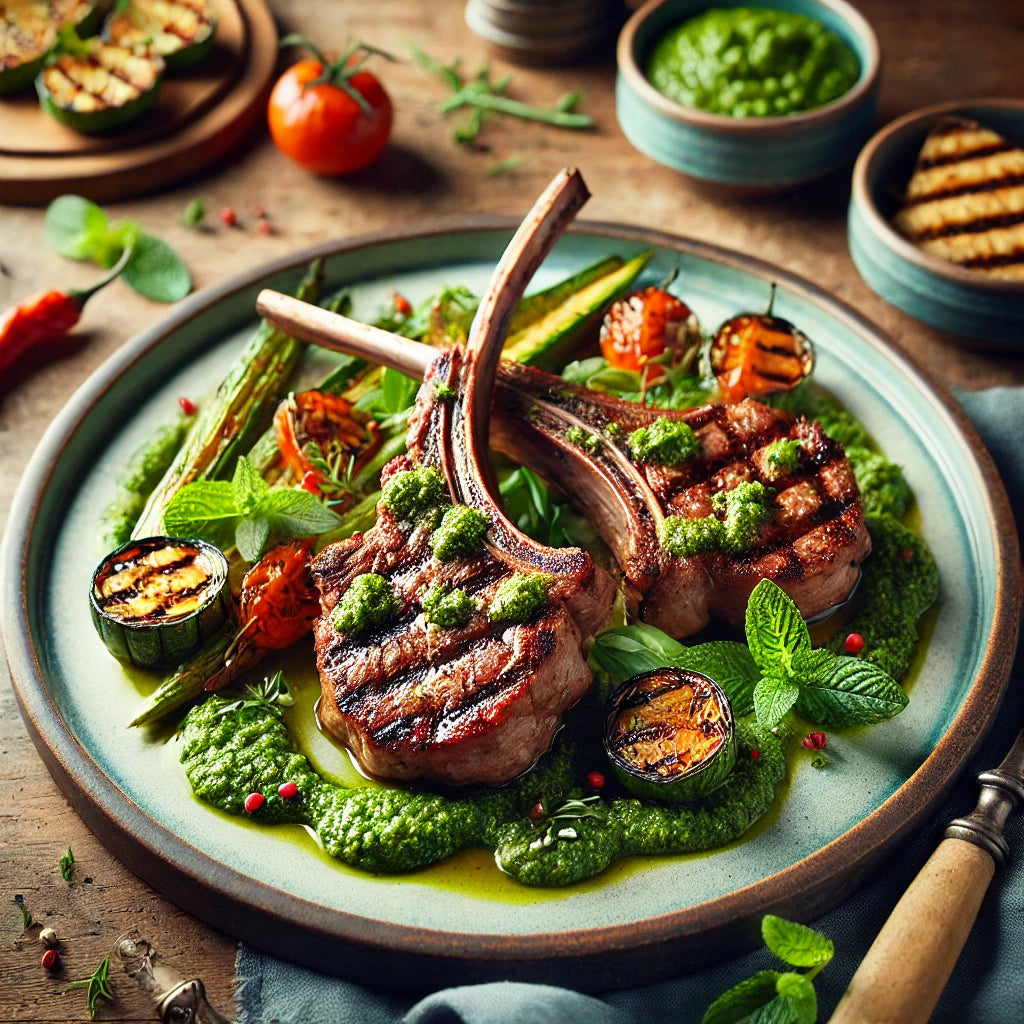 Chuletas de Cordero a la Parrilla con Pesto de Menta: Un Delicioso Placer de Verano