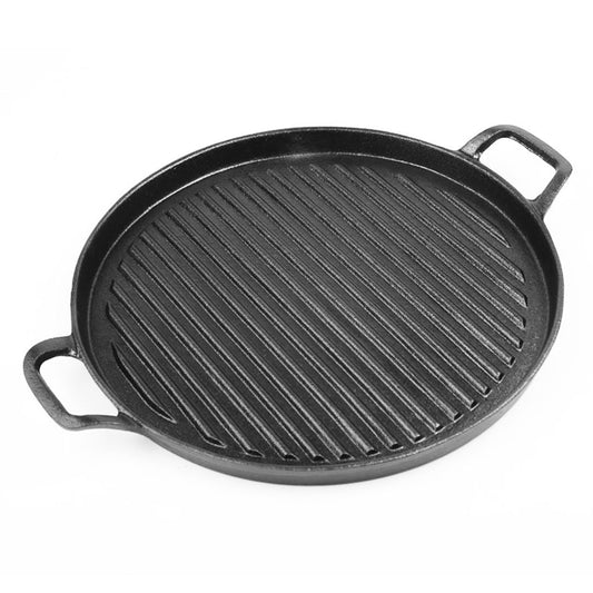 L'Chaim Meats 28cm Ribbed Cast Iron Frying Pan Skillet Coating Steak Sizzle Platter