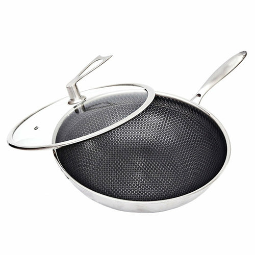 L'Chaim Meats 32cm Stainless Steel Tri-Ply Frying Cooking Fry Pan Textured Non Stick