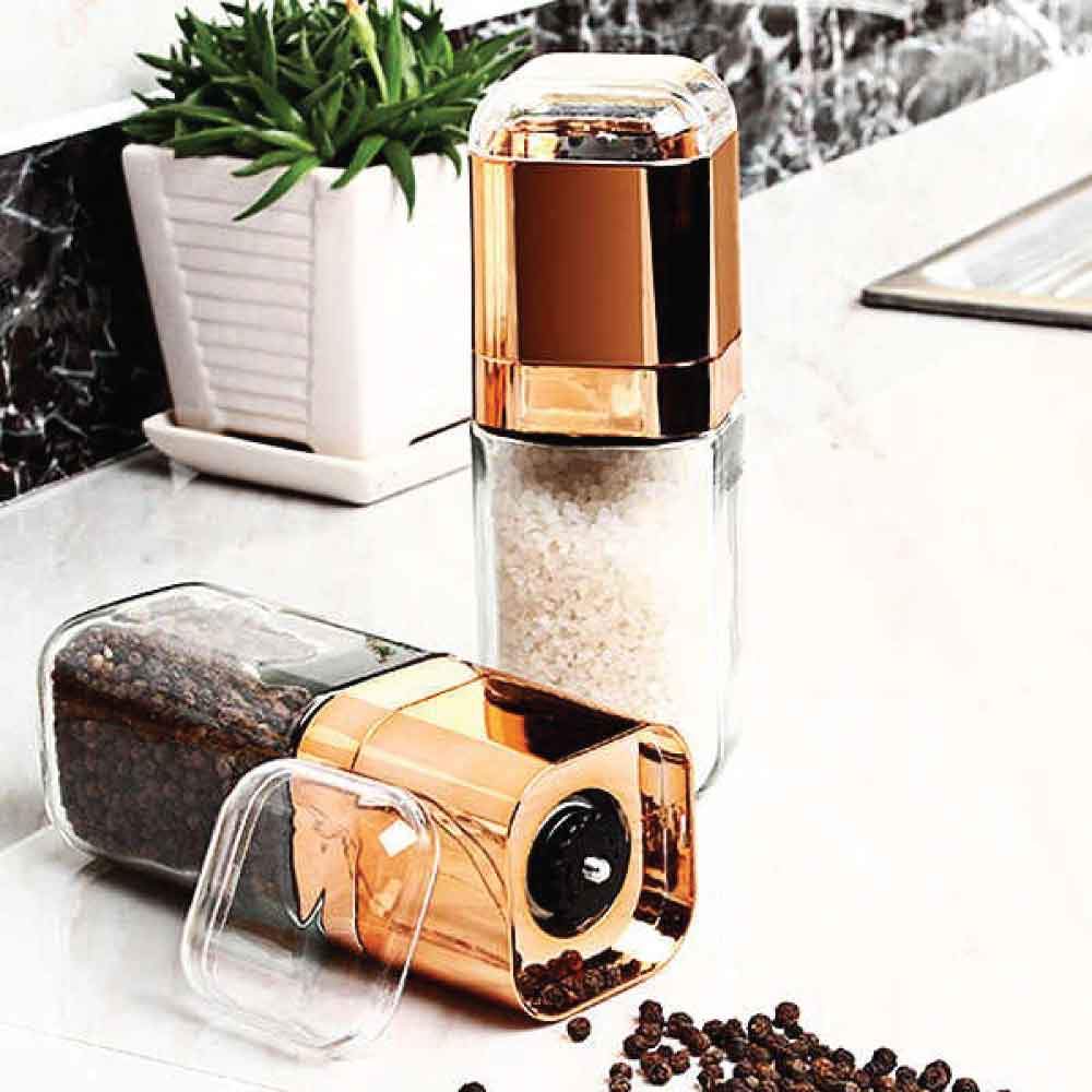 Electric Salt and Pepper Grinder Set - Rose Gold & Stainless Steel One Hand  Operated Adjustable Coarseness Mill(2pcs)