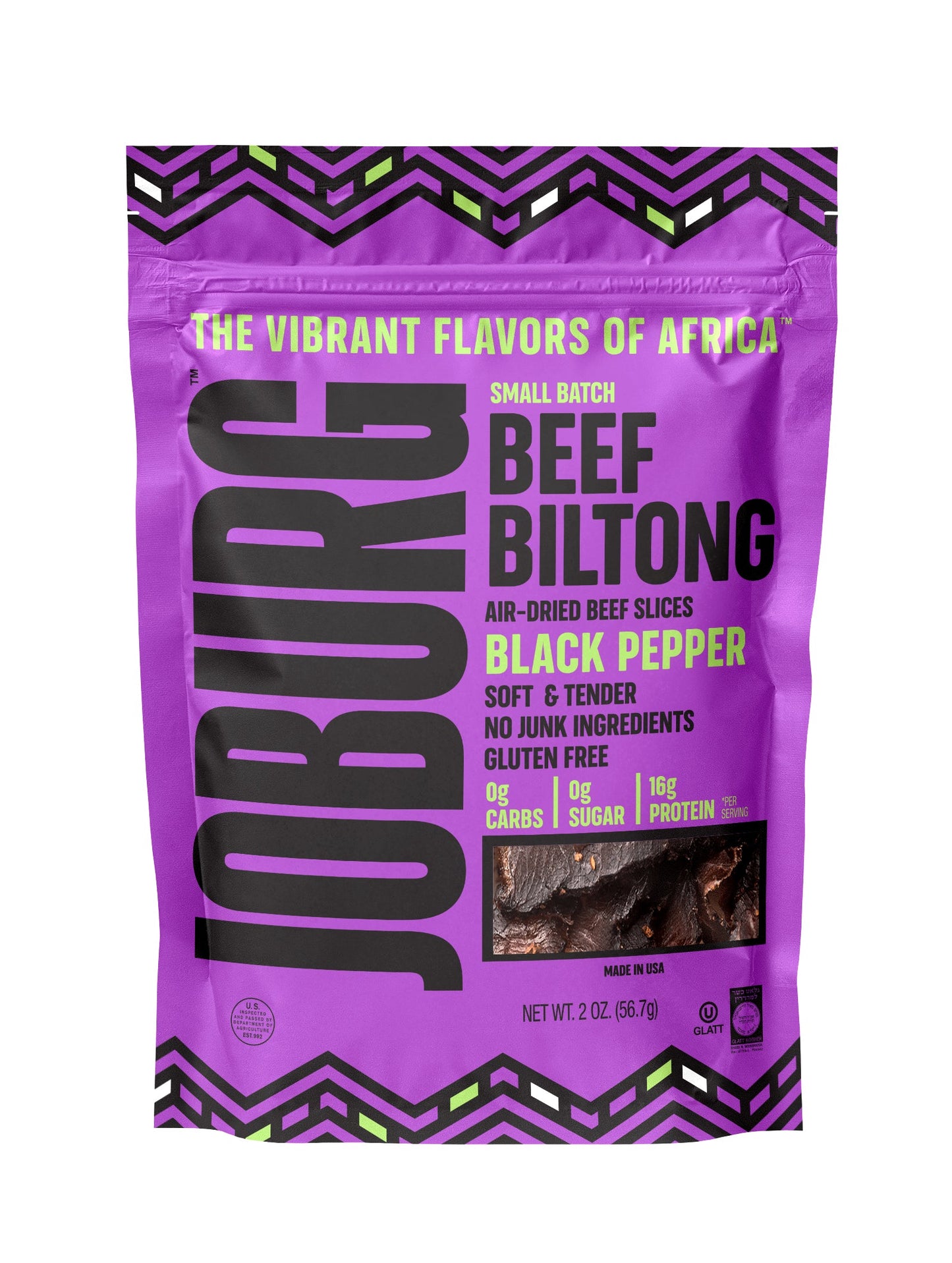 South African BLACK PEPPER Crusted Biltong - CASE (12x2oz Packets Per Case)
