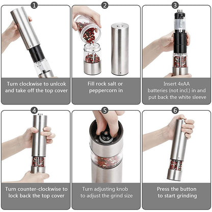 Pepper Mill Stainless Steel Automatic Salt Pepper Grinder Use