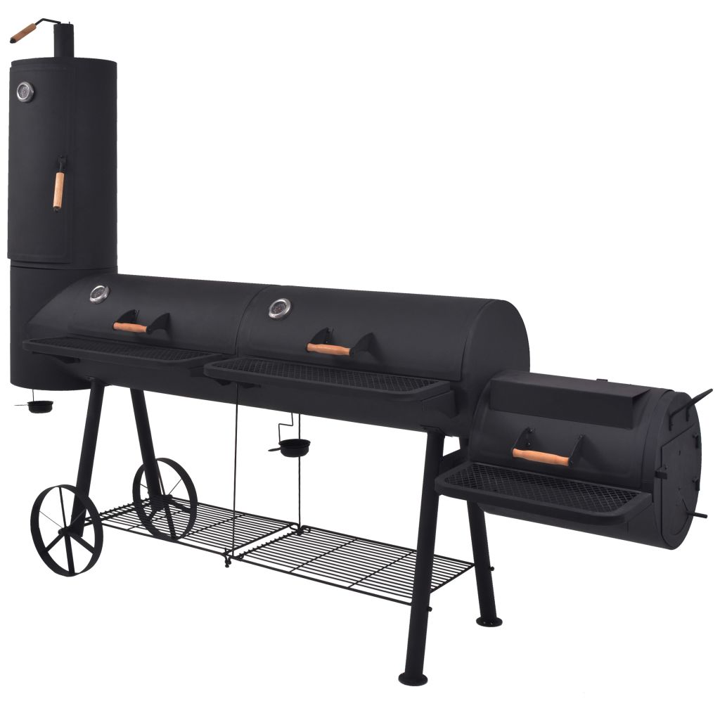 L'Chaim BBQ Charcoal Smoker with Bottom Shelf Black Heavy XXL
