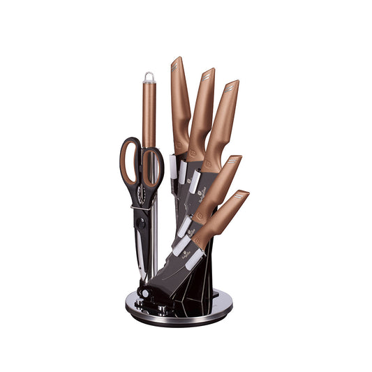 L'Chaim 8-Piece Knife Set w/ Acrylic Stand Rose Gold Collection