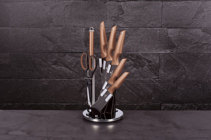 L'Chaim 8-Piece Knife Set w/ Acrylic Stand Rose Gold Collection