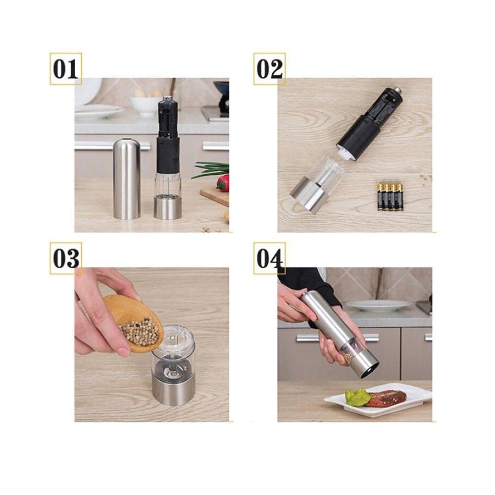 Electric Salt and Pepper Grinder - Battery Operated Stainless Steel Pepper  Mi
