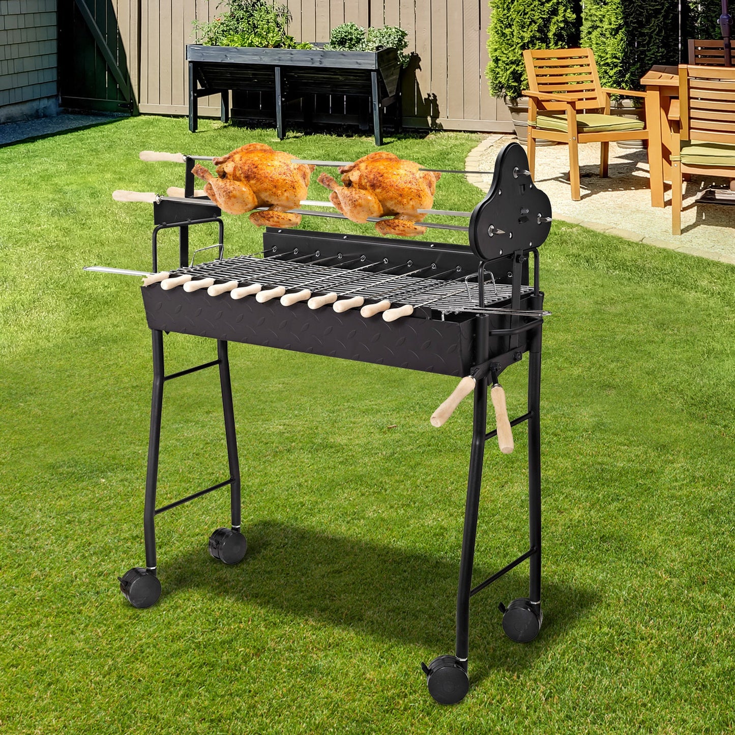 L'Chaim Outsunny Charcoal Trolley BBQ Garden Outdoor Barbecue Cooking Grill